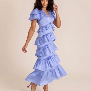 NWT Alden Adair Penelope Elegant Blue Purple Ruffle Dress Size SMALL